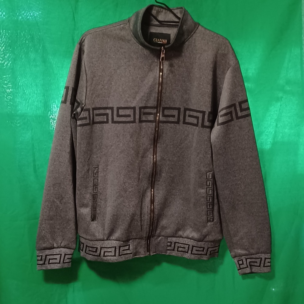 Giannii Mens Grey Greek Key Track Jacket Full Zip XL Heathered Streetwear (rare)